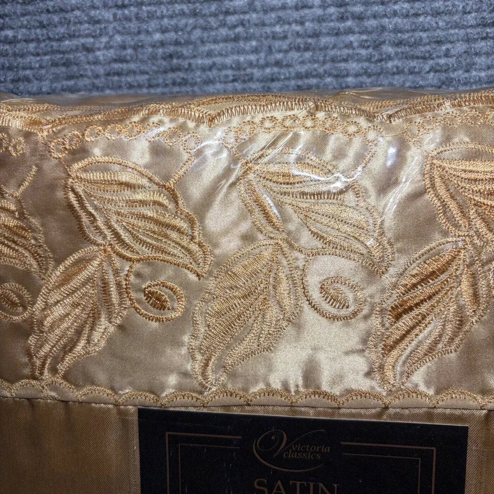 Victoria Classics Gold Satin Embroidery Sheet Set King 4 Piece Luxury Bedding
